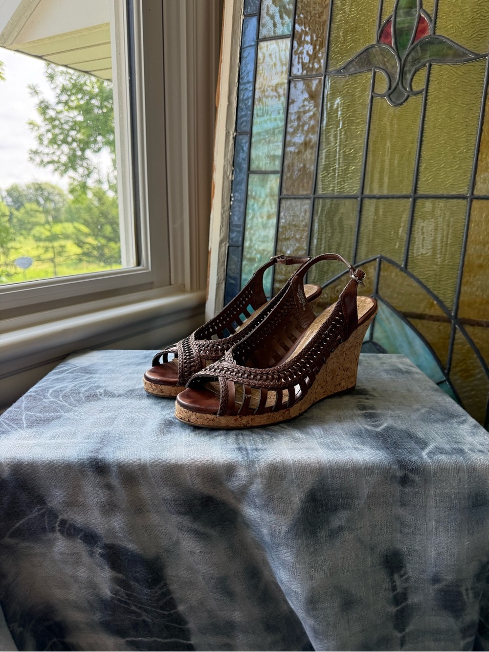 Relativity Women's Size 7 1/2 Open-Toe Slingback Brown Wedge with Cork Heel
